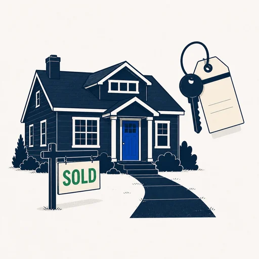 The Recent Buyer — illustration of a house with a SOLD sign and a brand-new key on a closing-document tag